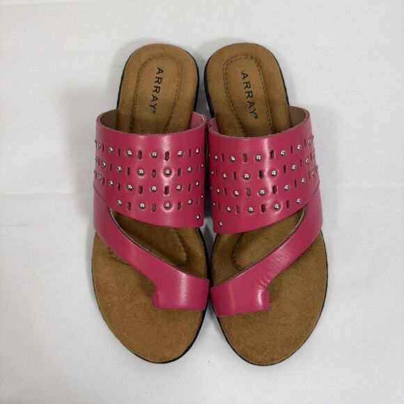Array Catalina Sandal Hibiscus 7 1/2 Pink Toe Loop Leather Slip On Beach Summer - Picture 9 of 9